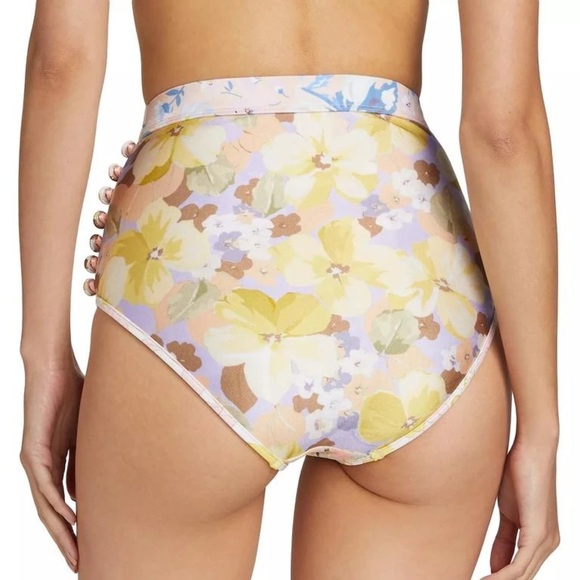 Zimmermann Pop Button High Waisted Bikini Bottoms floral patchwork print swim - Picture 4 of 12